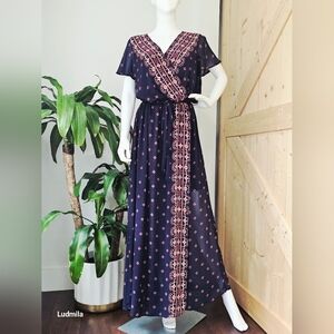 XHILARATION Size‎ XXL (Ptp 21 in) Women's Navy  Long Boho Dress With Belt